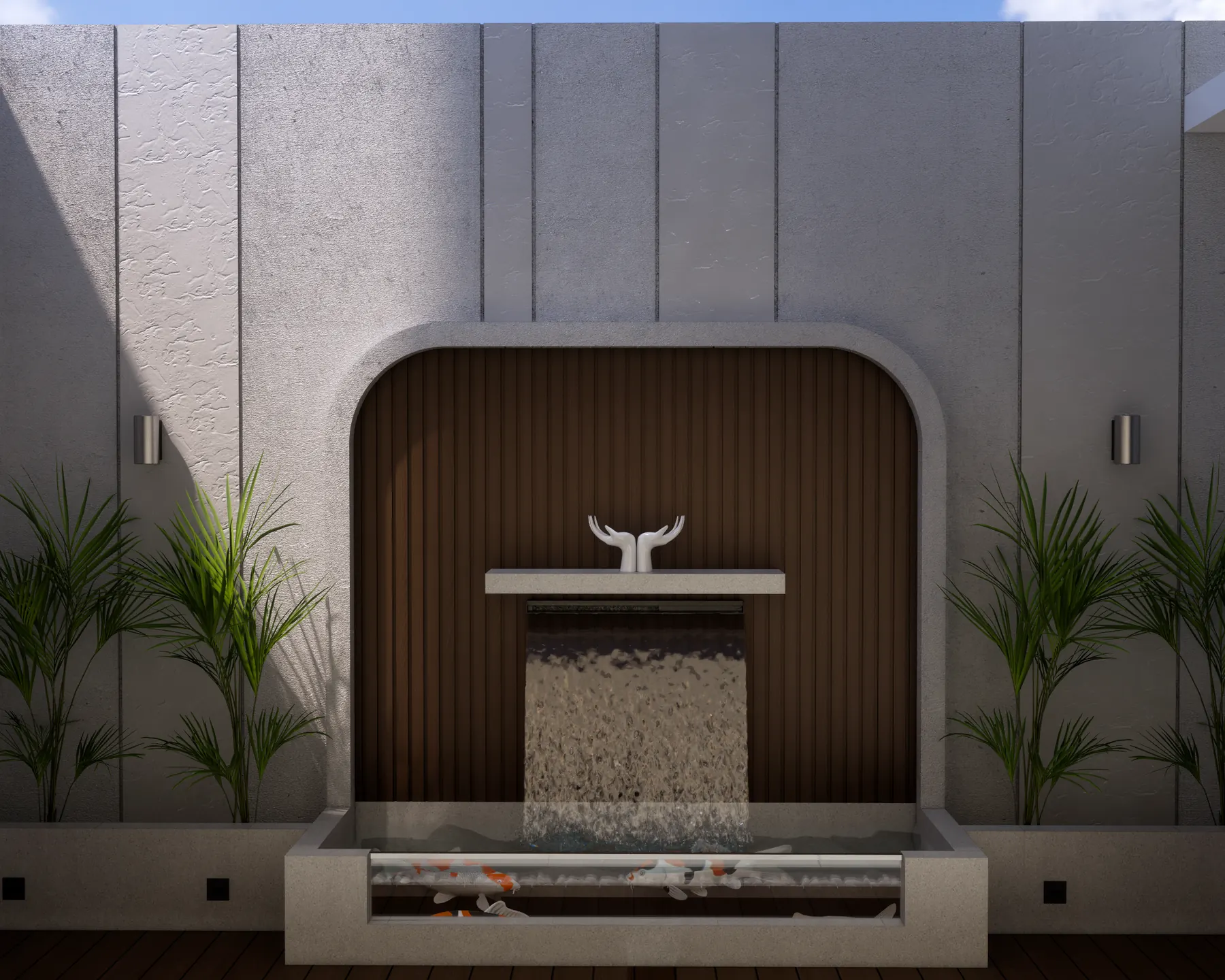 Courtyard water feature by day